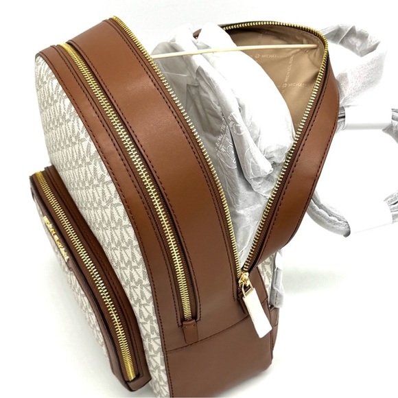 Michael Kors Medium Jaycee Zip Pocket Logo Backpack Vanilla/Brown - Picture 10 of 11